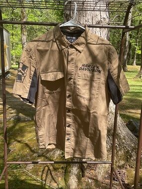 Harley-Davidson Brown and Black Short Sleeve Work Shirt